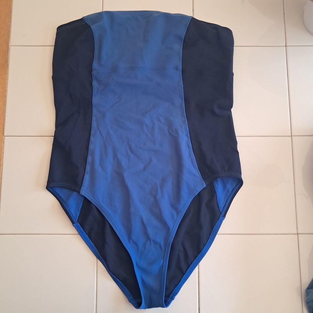 J.Crew Women's One Piece Swimsuit Strapless Blue Colorblock Estimated Sz XS